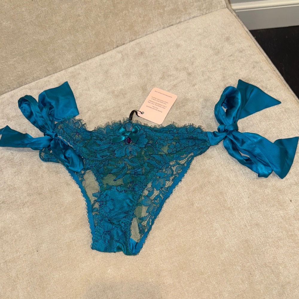 Agent Provocateur Teal Lace Panties with Satin Bows